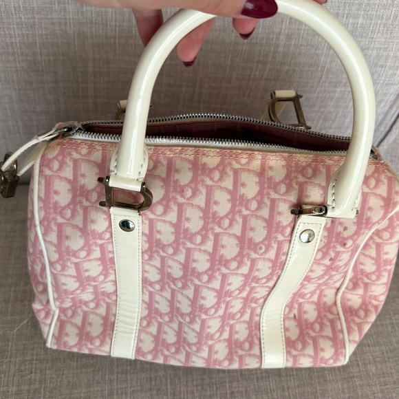 Vintage Christian Dior Pink Trotter Monogram Leather Trim Boston Bag - Picture 3 of 7
